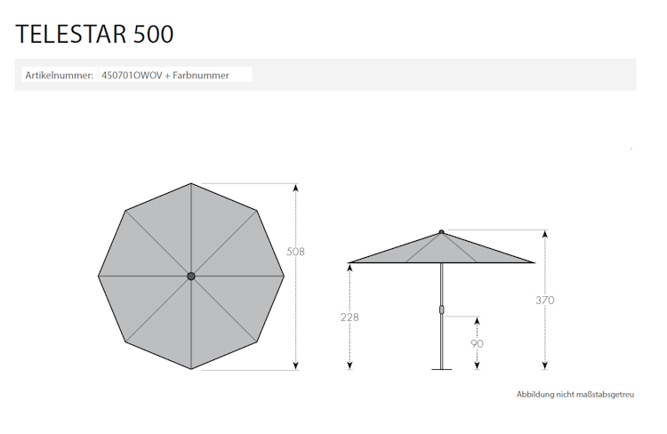 Doppler Mittelmastschirm TELESTAR 500 Telescope, Aluminium Silber / 100 % Polyester 180 g/m²