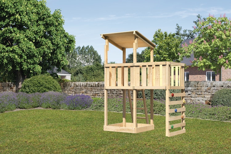 Akubi Kinderspielturm Anna mit Pultdach inkl. Anbauplattform und Kletterwand