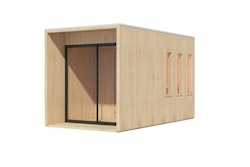 Karibu Design Saunahaus Miramar mit Vorraum - 73 mm naturbelassen Inkl. Terrasse Ohne Ofen inkl. gratis Saunaofen im Wert von 599,99 €
