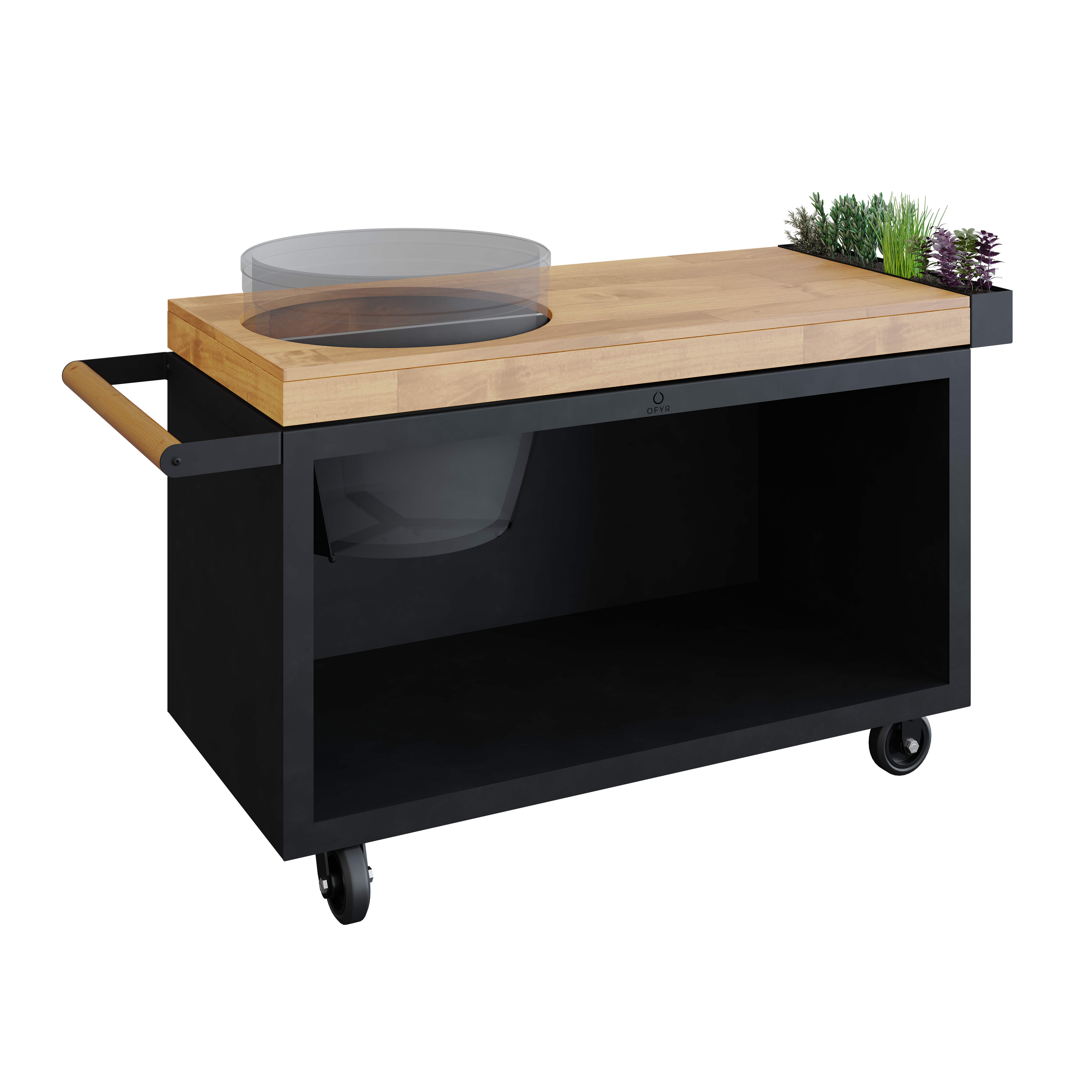 OFYR Kamado Table Black 135 PRO Teakholz BGE