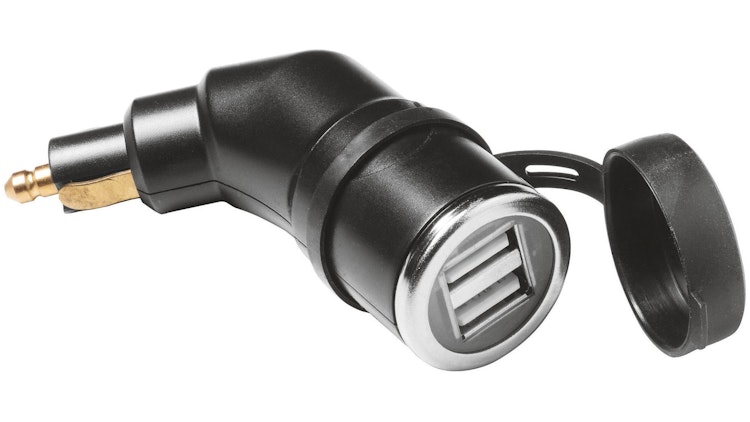 Interphone Adapter Zwei USB-Buchsen, Schutzkappe DC 12 V - 24 V-Eingang und DC 5 V / 2 A Ausgang