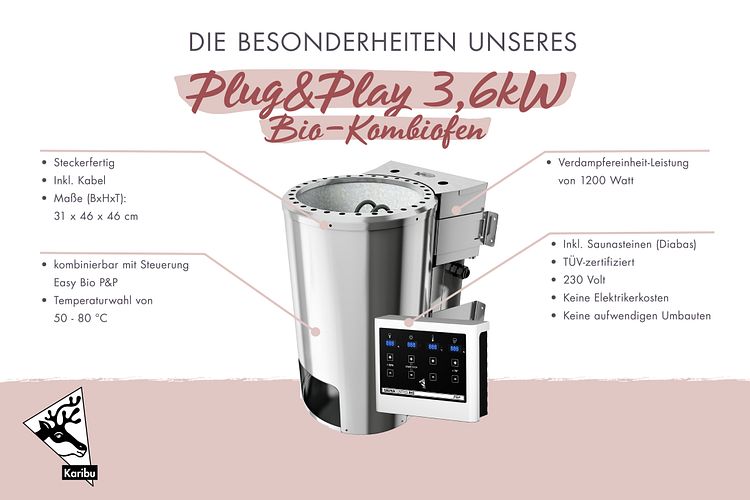 Karibu Plug & Play - Bio-Kombiofen 3,6 kW mit externer Steuerung Easy schwarz