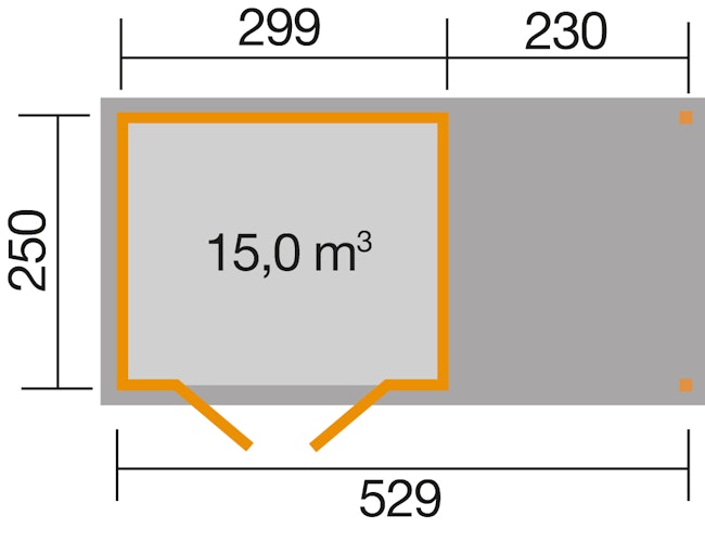 Weka Gartenhaus 321 B mit 230 cm Anbau - 19 mm
