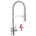 Vorschaubild NIEDERDRUCK 3 Wege Wasserhahn Küchenarmatur, FL, mit 360° schwenkbarem Auslauf, abnehmbare 2 strahl Handbrause, Verchromt / Grau