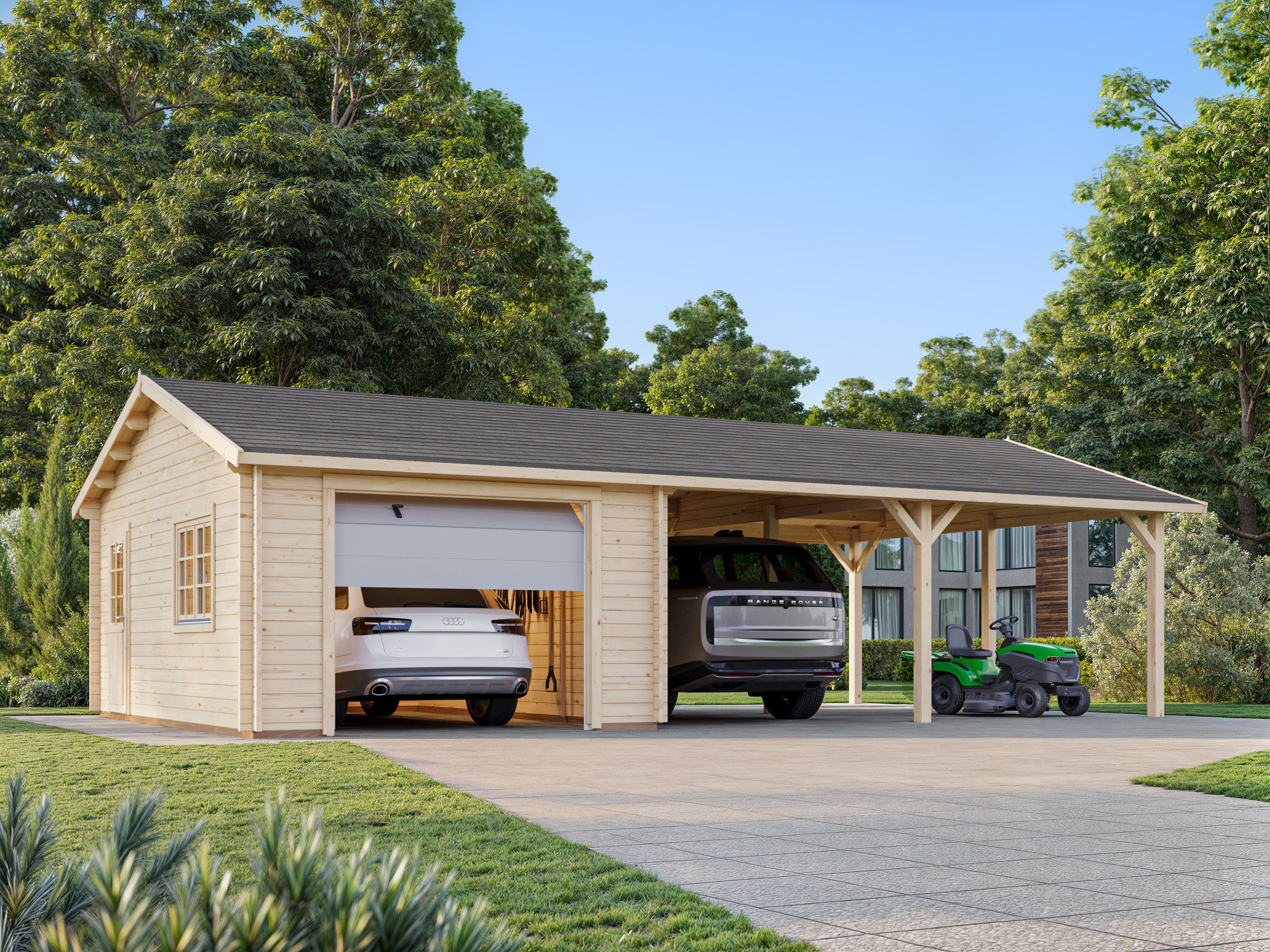 Palmako Garage Roger 19,0 + 33,2 m² - 44 mm - mit Sektionaltor