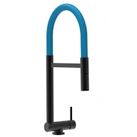 Wasserhahn Vorfenster Küchenarmatur, Umklappbar 4,5 CM, mit 360° schwenkbarem Auslauf, abnehmbare 2 strahl Handbrause, Schwarz Matt / Blau