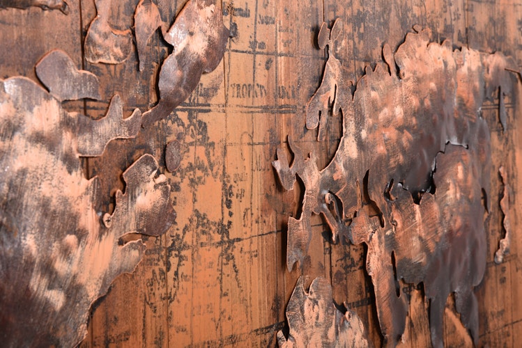 3D Metallbild Weltkarte Braun 120 x 80 cm, Holz / Stahlblech