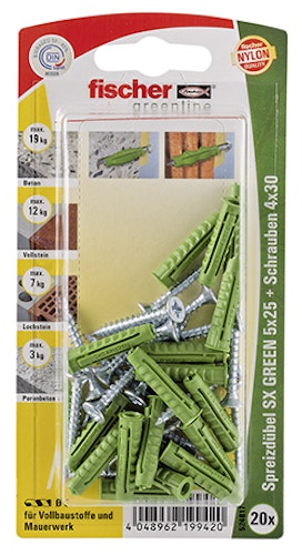 FISCHER Spreizdübel SX 5x25 S GREEN K (20 Stück)
