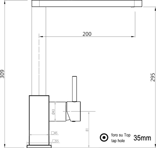Wasserhahn Küchenarmatur, QU, mit 360° schwenkbarem superflachem Auslauf, Verchromt