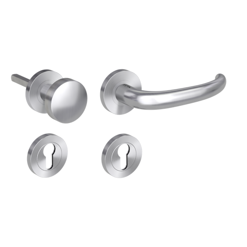 Griffwerk ULMER GRIFF PROF | DESIGN MANUFAKTUR  FS Panik Edelstahl matt -Rosettengarnitur -Schraubt. Knopf R2 -WR -Stift 9mm -TS 38-50mm