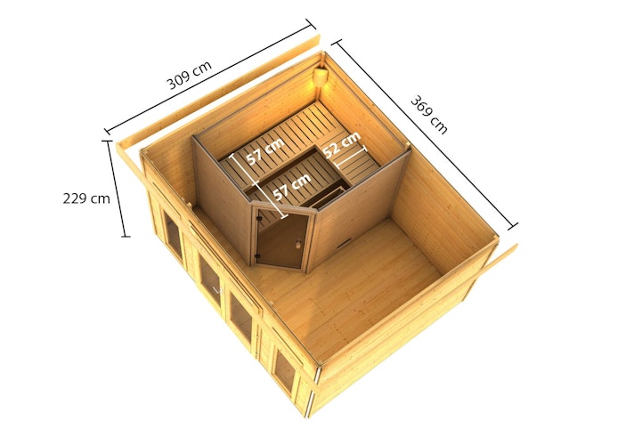 Karibu Saunahaus Mainburg 2 mit Vorraum - 38 mm inkl. gratis Sauna-Zubehörset im Wert von 234,94 €