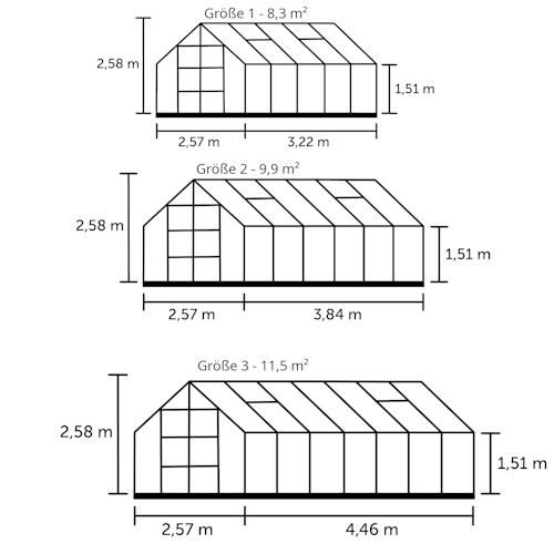 Halls Gewächshaus Magnum SET inklusive Fundamentrahmen - 8,3 m² / 9,9 m² / 11,5 m²