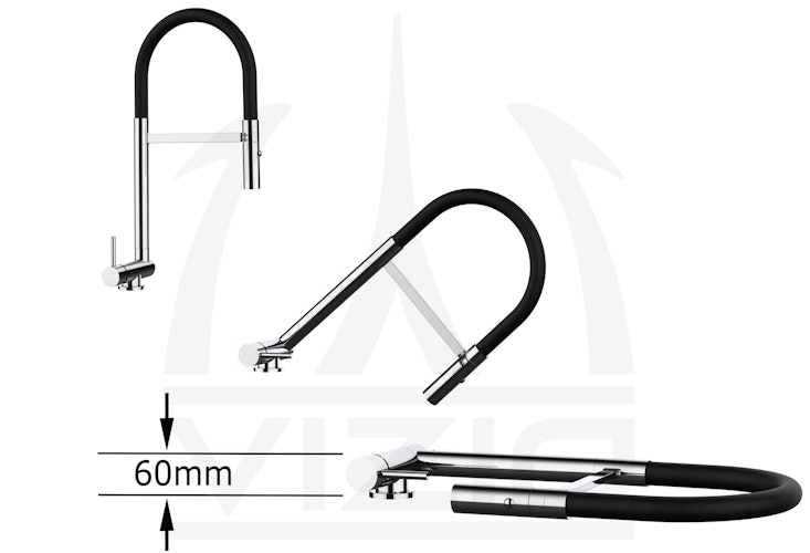 Wasserhahn Vorfenster Küchenarmatur, Umklappbar 6 CM, LINKER HEBEL, mit 360° schwenkbarem Auslauf abnehmbare 2 strahl Handbrause, Verchromt / Gelb