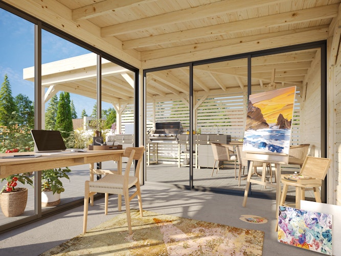 Palmako Gartenhaus Connect Lenna 24,9 m² Set 711 Slide Plus mit Isolierglas-Schiebetüren - 28 mm