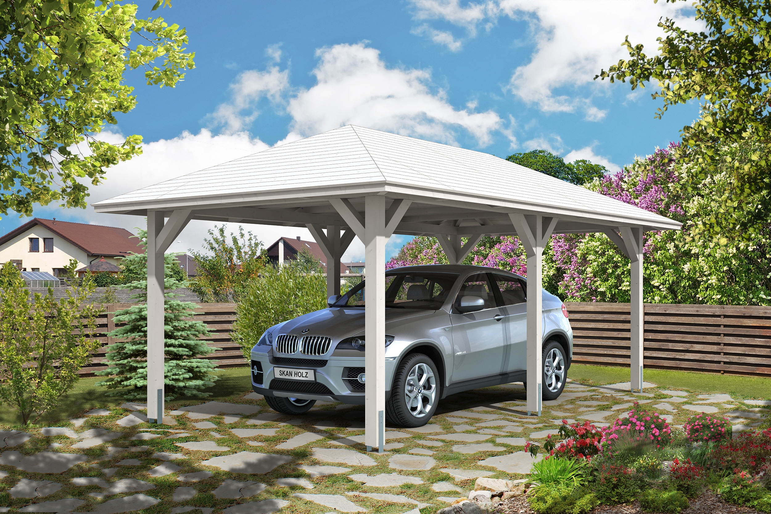 Skan Holz Carport Taunus 374 x 656 cm-weiß Holzcarport