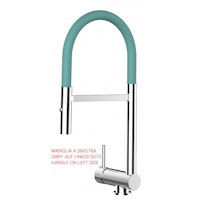 Wasserhahn Vorfenster Küchenarmatur, Umklappbar 6 CM, LINKER HEBEL, mit 360° schwenkbarem Auslauf abnehmbare 2 strahl Handbrause, Verchromt / Türkis