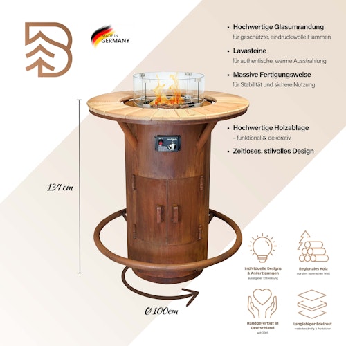 Badeko Stehtischofen ,,Gasfeuer" Ambiente in Edelrostoptik