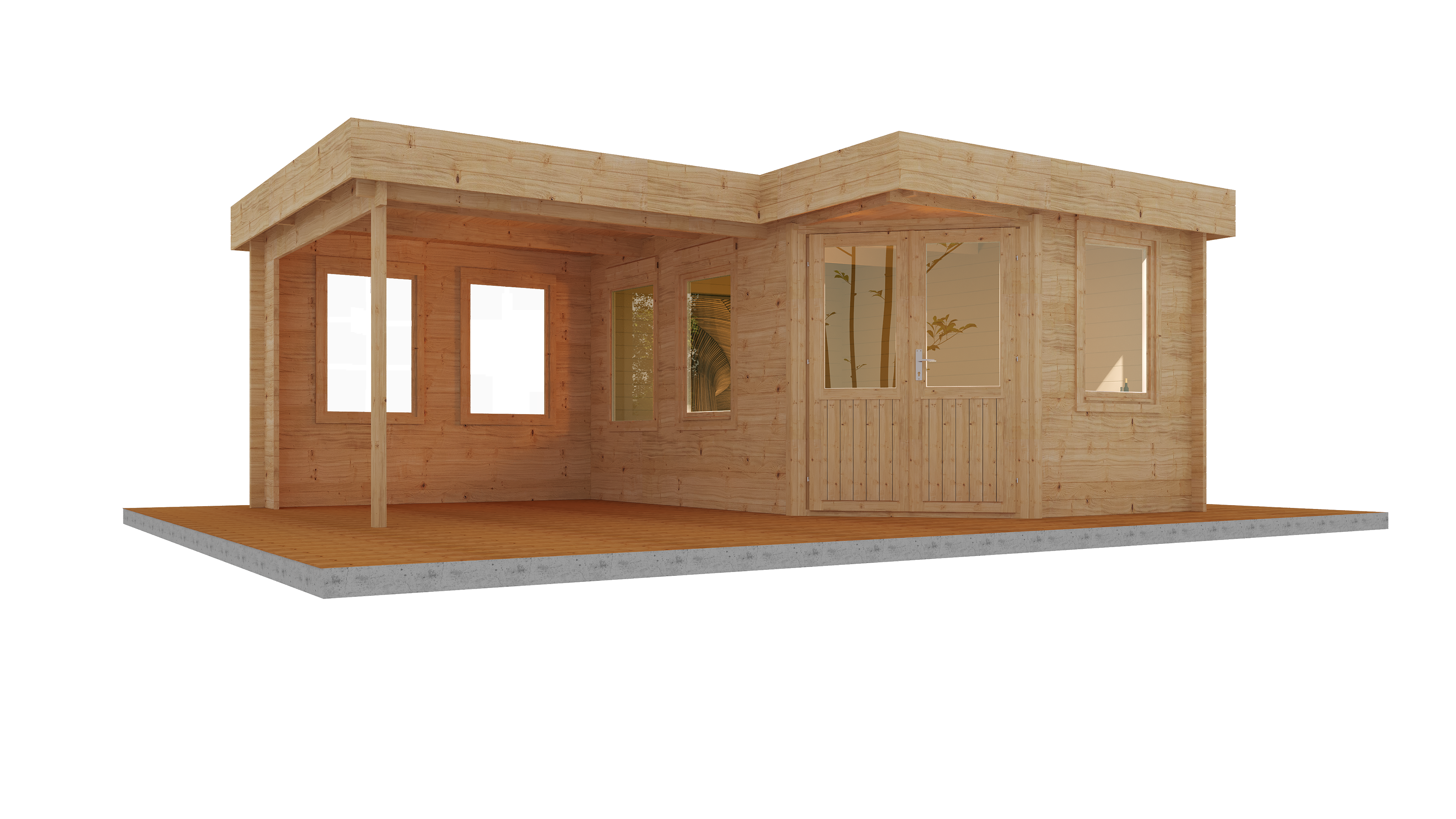 Wolff Finnhaus Gartenhaus Guda 5643 inkl. Seitendach - 40 mm  naturbelassen Ohne Fußboden / Fundamenthölzer