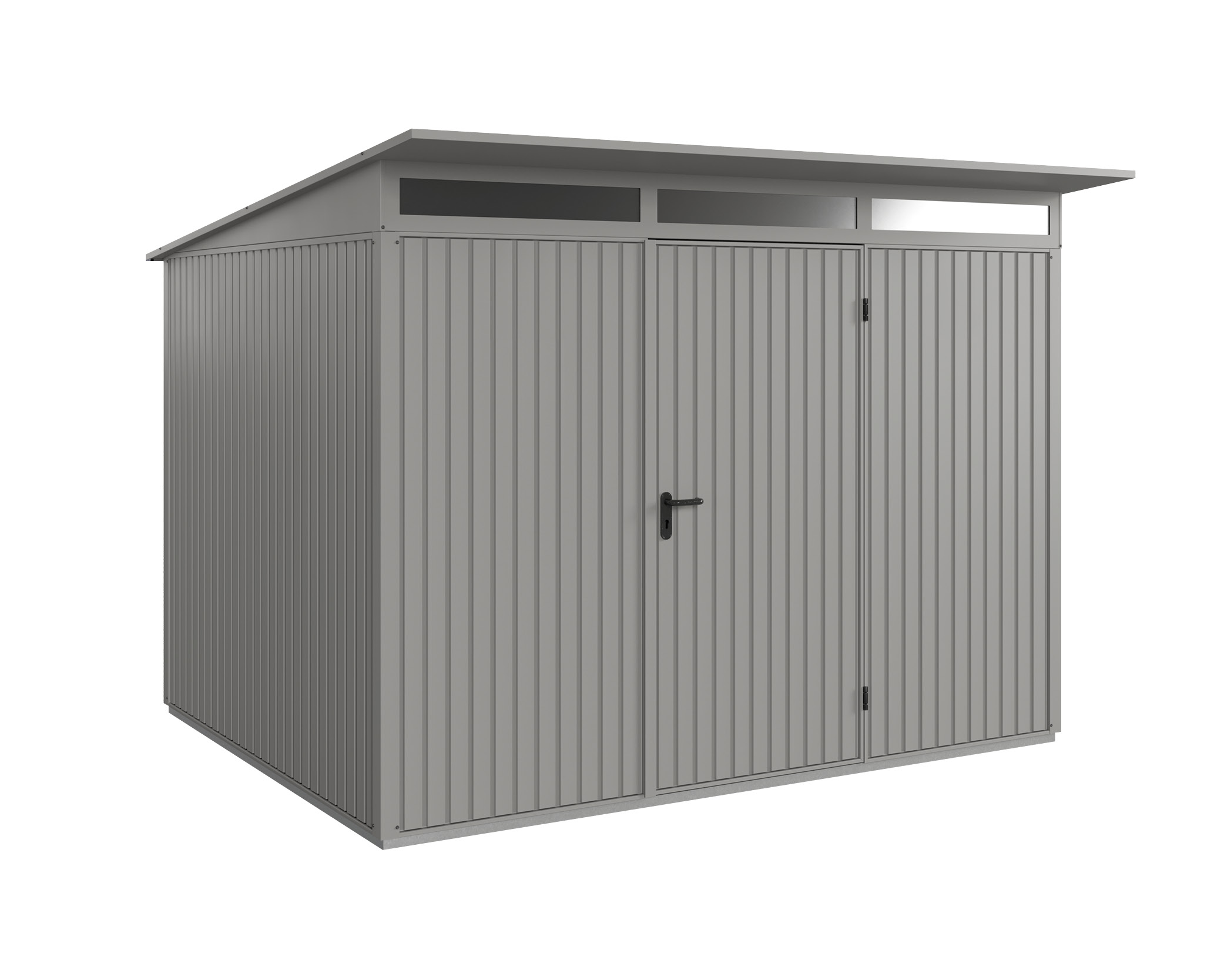 Thumbnail - Hörmann Metall-Gerätehaus EcoStar Premiumline mit Pultdach B 302,8 x 238 cm (Typ 3), Motiv Modern (mit schmalen Lamellen...