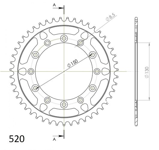 Supersprox Stahl-Kettenrad 520 46Z (Schwarz)