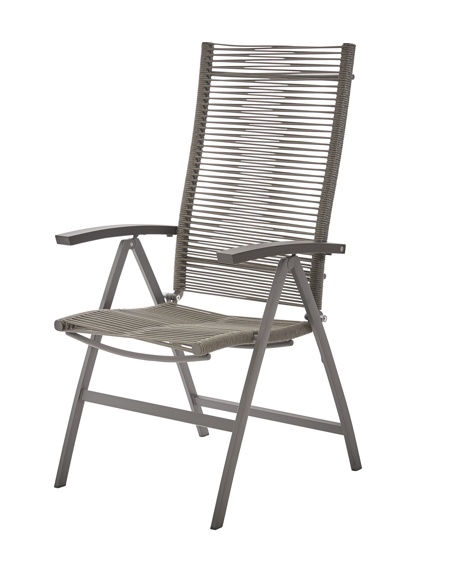 Diamond Garden Hochlehner VALENCIA, Edelstahl Dunkelgrau / Rope Grau / Alu-Armlehnen
