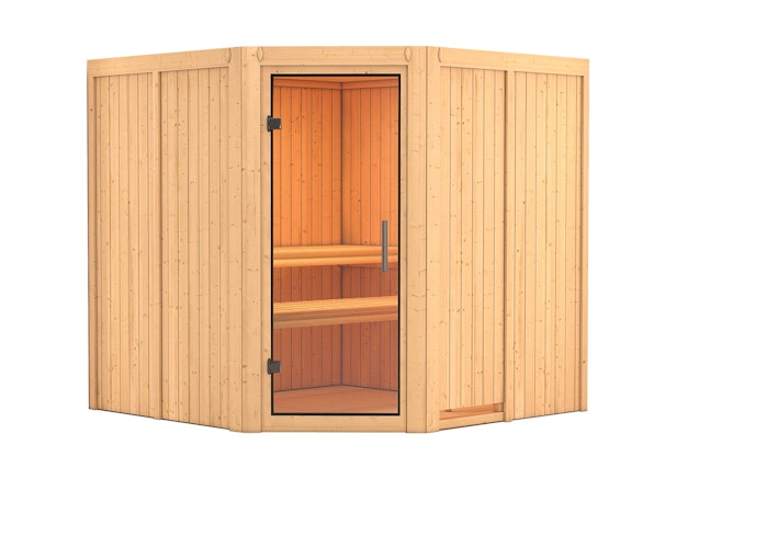 Karibu Sauna Jarin mit Eckeinstieg 68 mm inkl. gratis Sauna-Zubehörset im Wert von 234,94 €