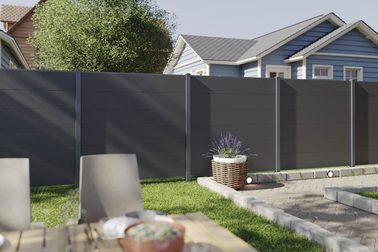 dz Alu Steckzaunelement VIDUAL Comp-Co WPC 280 für Pfosten 72/72 mm