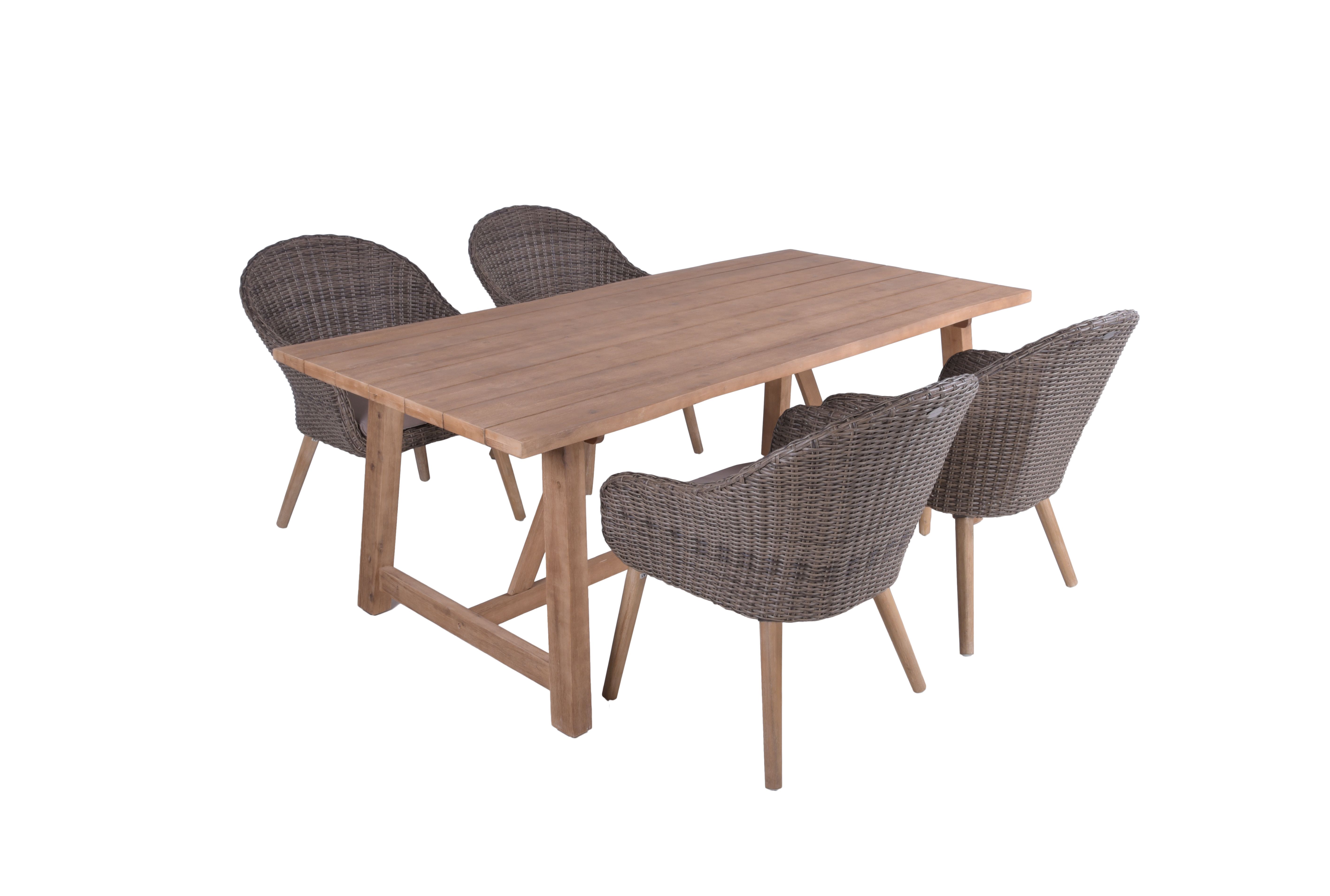 Garden Pleasure Gartenmöbel Set OAKLAND / PUEBLO, Tisch 200 x 100 + 4 Sessel, Akazie / Polyrattan Anisbraun / Kissen 100 % Polyester Taupe