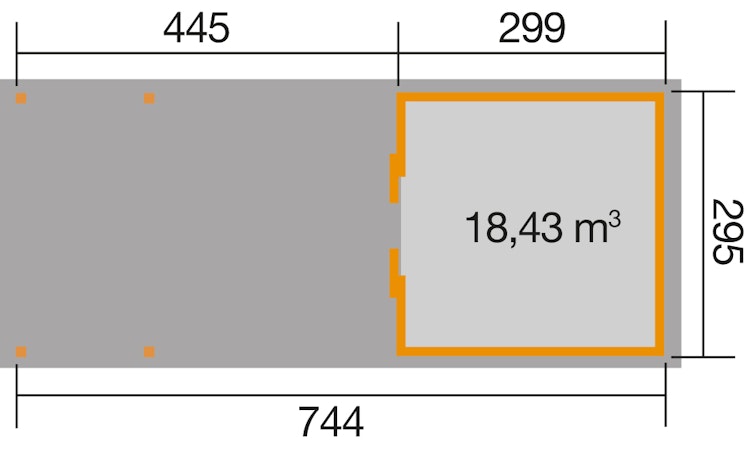 Weka Schiebetürhaus 225 B mit 445 cm Anbau - 21 mm