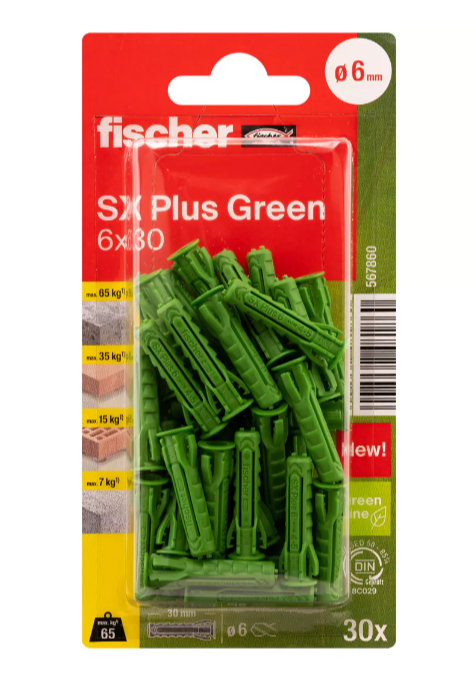 FISCHER Spreizdübel SX Plus 6x30 GREEN K (30 Stück) 567860