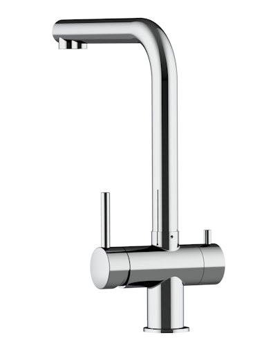 3 Wege Wasserhahn Küchenarmatur, Edelstahl Massiv mit 360° schwenkbarem L-Auslauf, Hochglanz Poliert