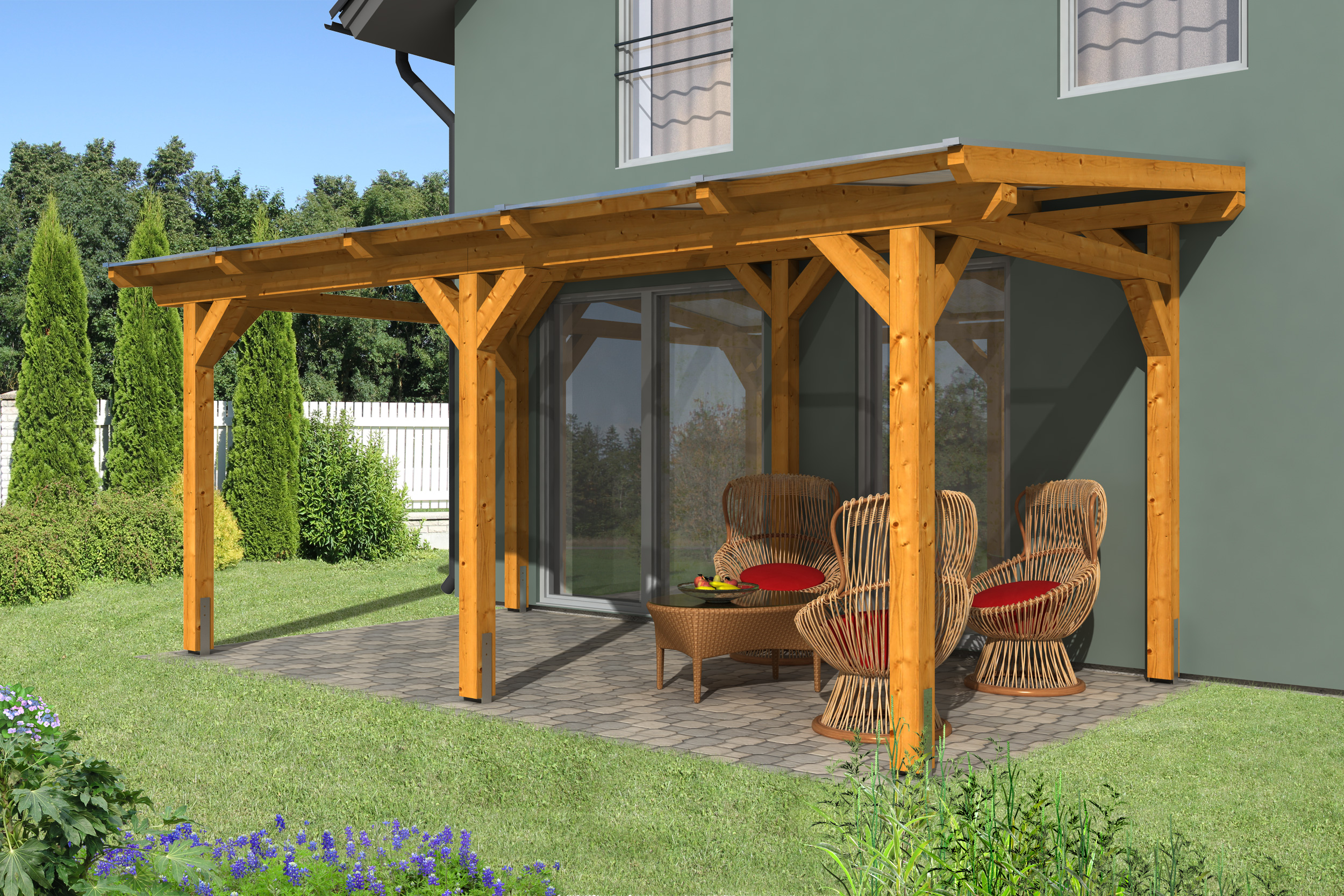 Skan Holz freistehende Terrassenüberdachung Siena 541x350cm eichehell