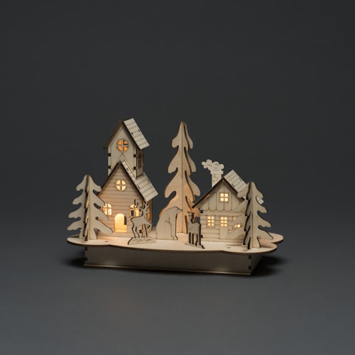 Konstsmide Weihnachtsbeleuchtung  Holzsilhouette mit Haus und Tieren