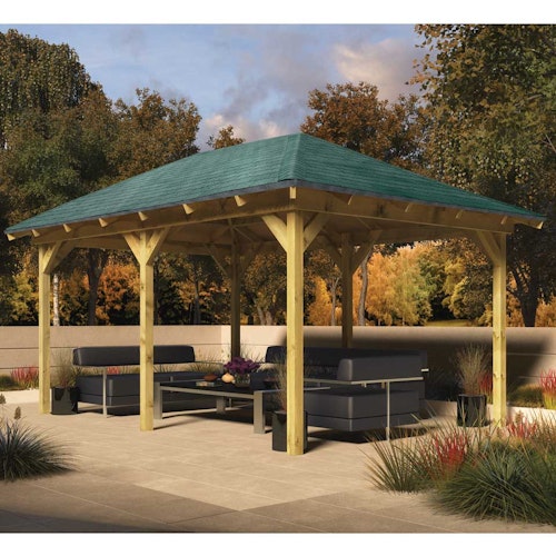 Karibu 4-Eck Pavillon Perida kesseldruckimprägniert Sparset inkl. Dachschindeln