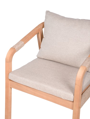 Garden Pleasure Gartenmöbel Set BOGOTA, Tisch 150 x 85 + 4 Sessel, Akazie / Rope Hellgrau / Kissen 100 % Polyester Hellgrau