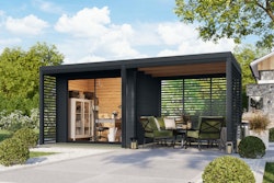 Karibu Design Gartenhaus Saturn A/B mit Aluminium Schiebetüre & Blechpaket - 38 mm