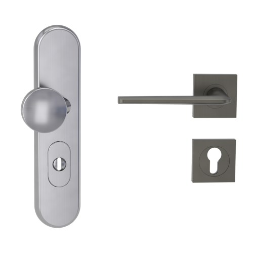 Griffwerk TITANO Kombi SB_882 ES1 (S2) -Edelstahl matt Kombi-Schutzbeschlag -Knopf/Drücker -mit Griff REMOTE -KGR -eckig -L -ZA, 72mm -TS 38-50