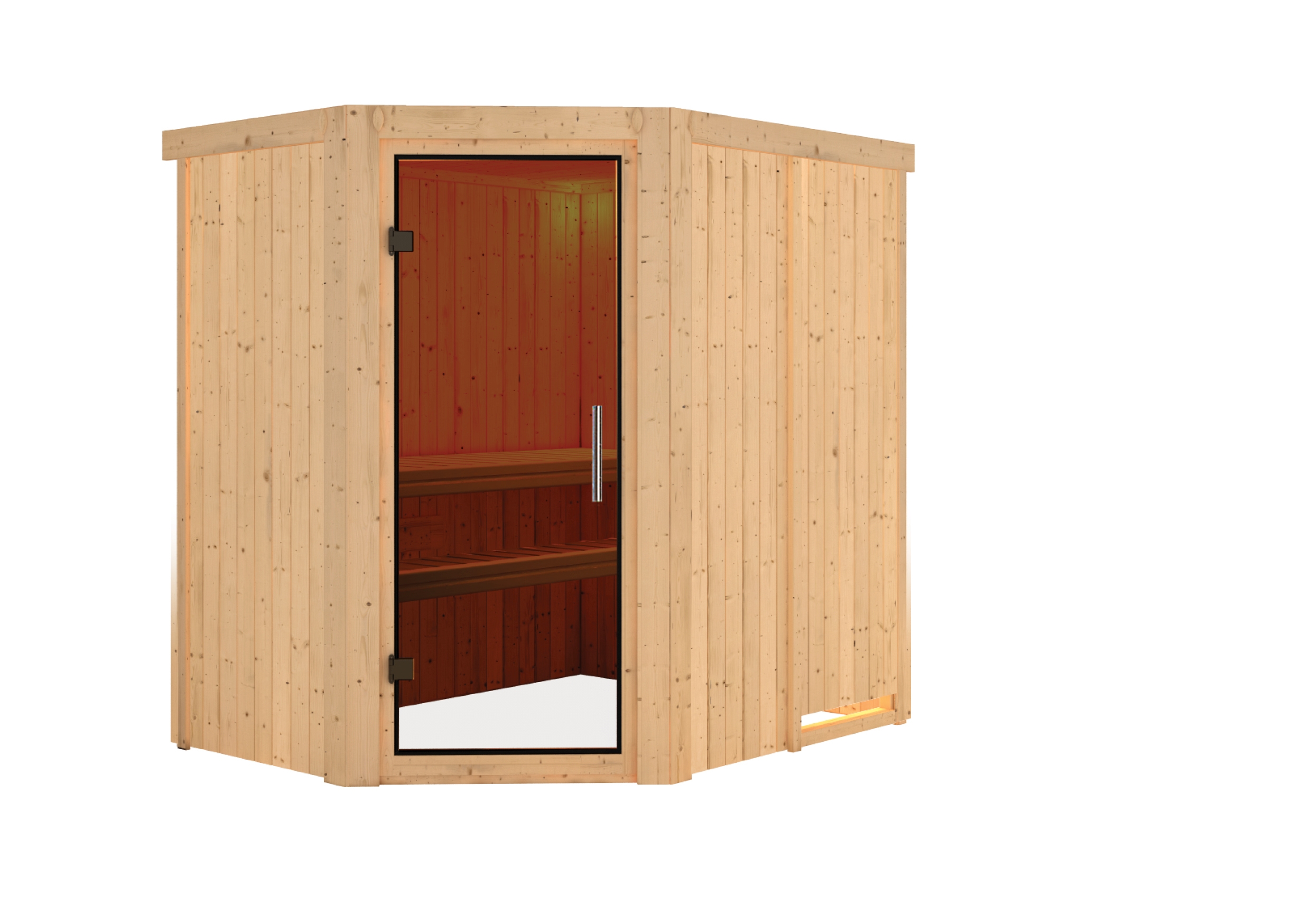 Karibu Sauna Saja - 68 mm Systemsauna - 230 Volt Plug & Play-Ohne Ofen-Ohne Dachkranz-Ganzglastür in Graphit-Optik