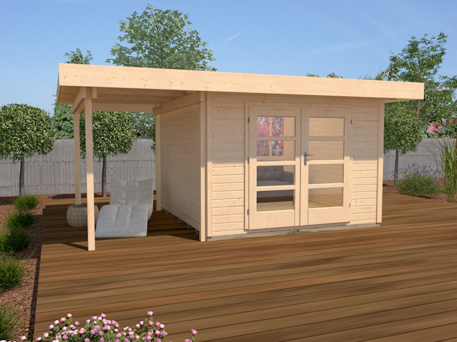 Weka Designhaus 126 A+ inkl. 150 cm Anbau und extra hoher Tür - 28 mm