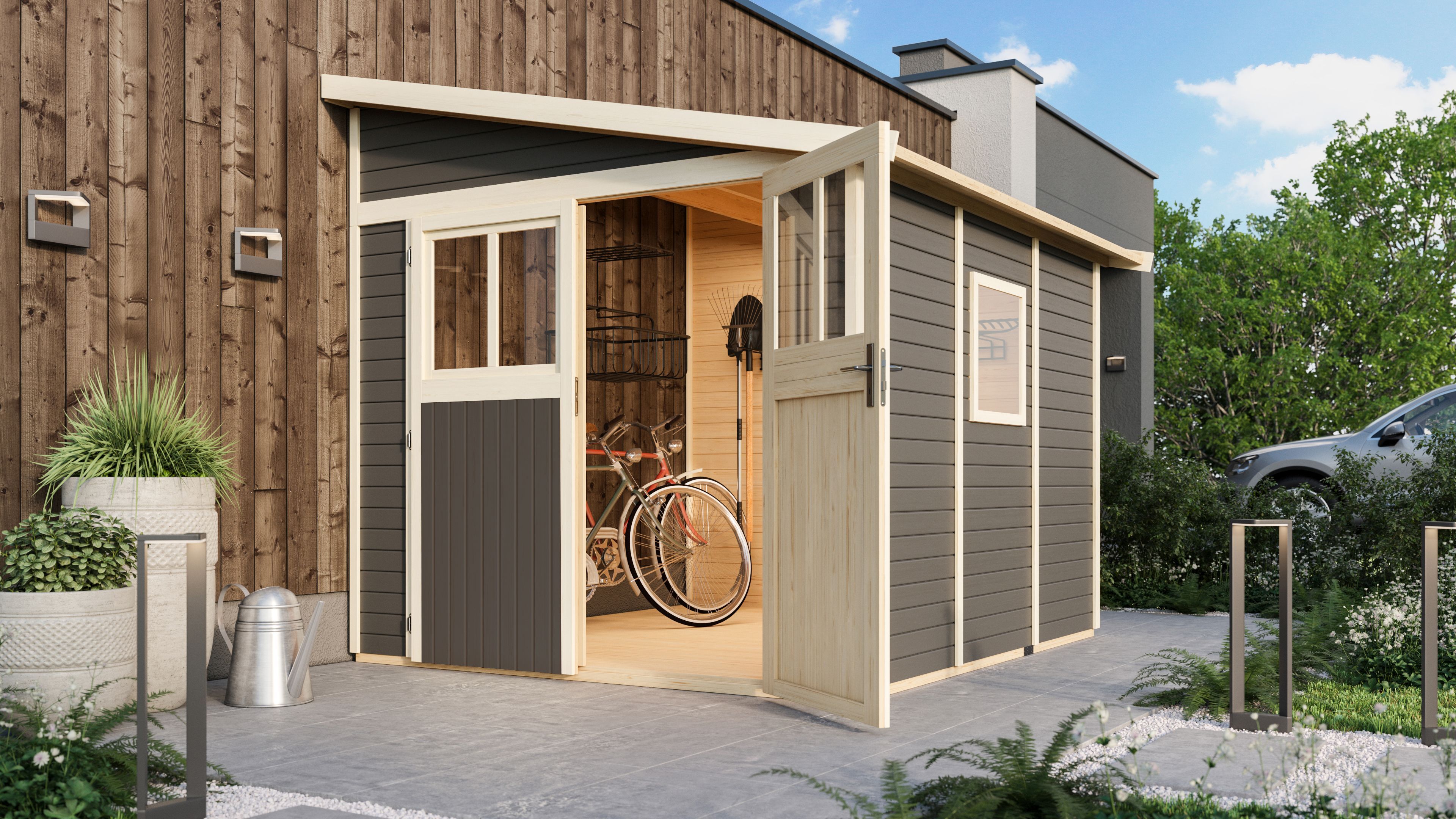 Karibu Premium Gartenhaus Bomlitz 2/3/4 terragrau - 19 mm
