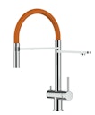 Vorschaubild Kurzversion 45CM - 3 Wege Wasserhahn Küchenarmatur, Edelstahl Massiv mit 360° schwenkbarem Auslauf, abnehmbare 2 strahl Handbrause, Hochglanz / Orange