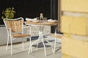 Cinas Balkon-Set ELLEN, Kaffeetisch Ø 80 cm + 2 Sessel, Aluminium Weiß / Teak
