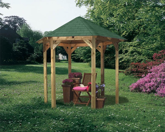 Karibu 6-Eck Pavillon Lissabon kesseldruckimprägniert Sparset inkl. Dachschindeln