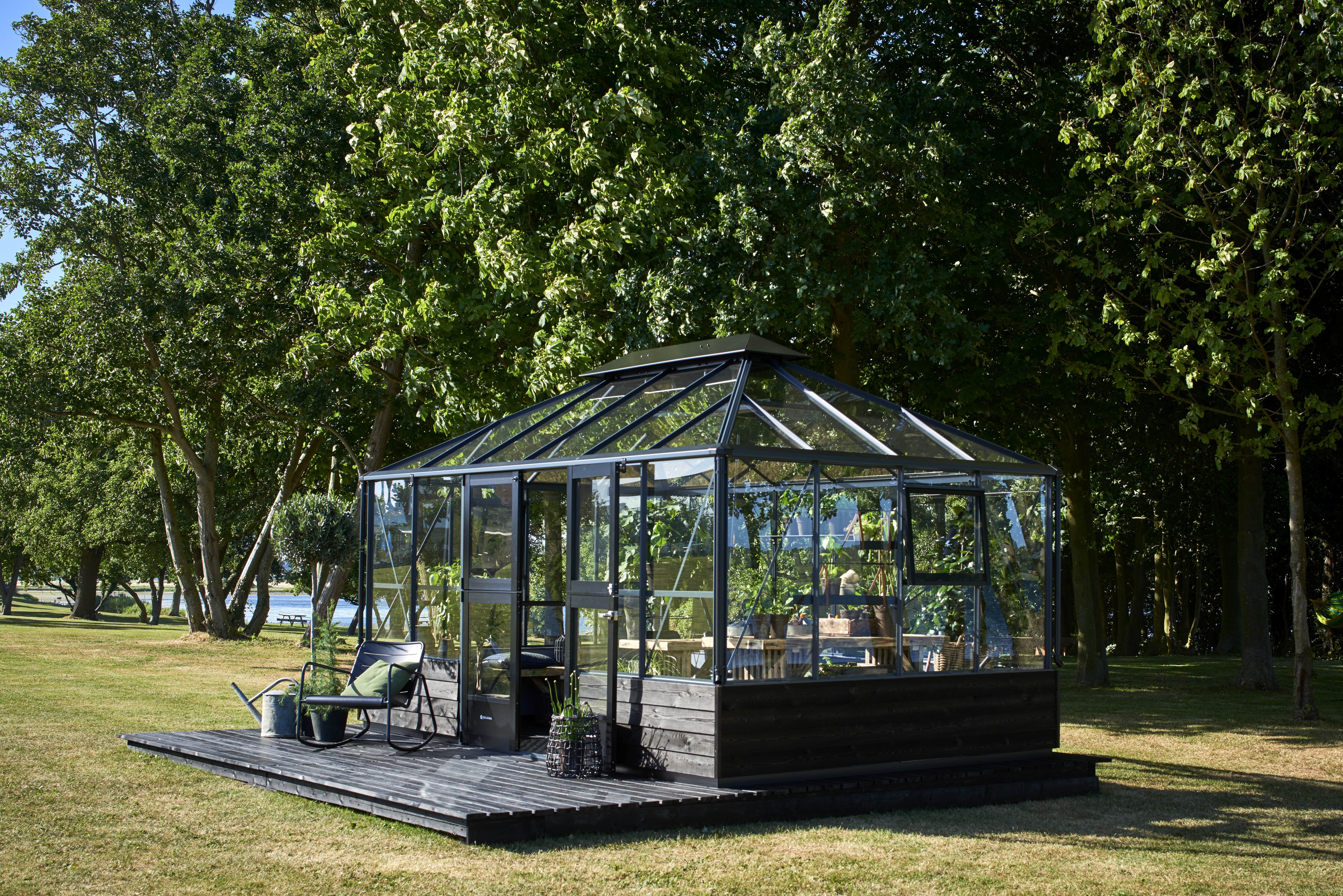 Juliana Gewächshaus Grand Oase anthrazit - 3 mm Sicherheitsglas - für Mauer - 13,0 m²