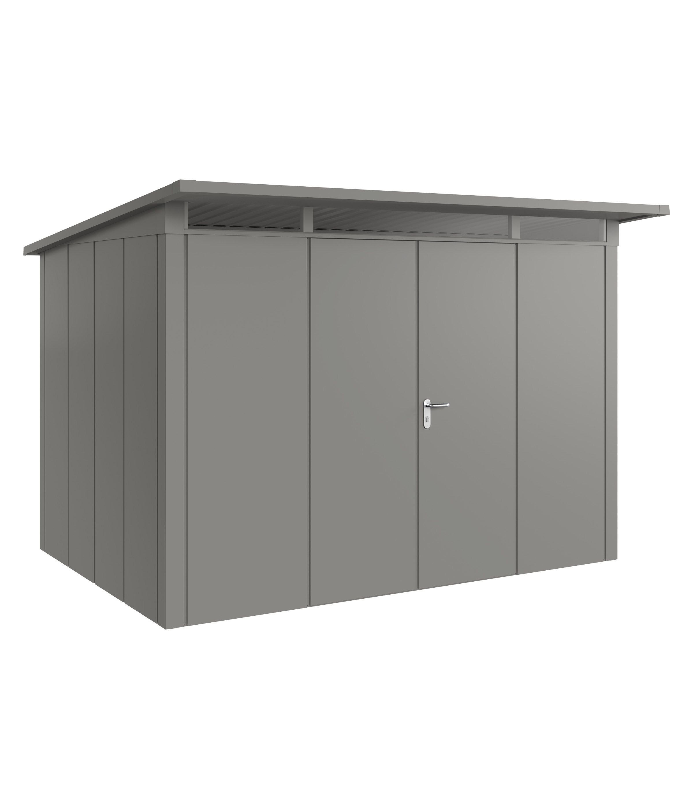 Hörmann Metall-Gerätehaus Juno JPD mit Pultdach B 310 x T 214 cm (JPD 12) Motiv Design (mit breiten Lamellen) Doppeltür ...