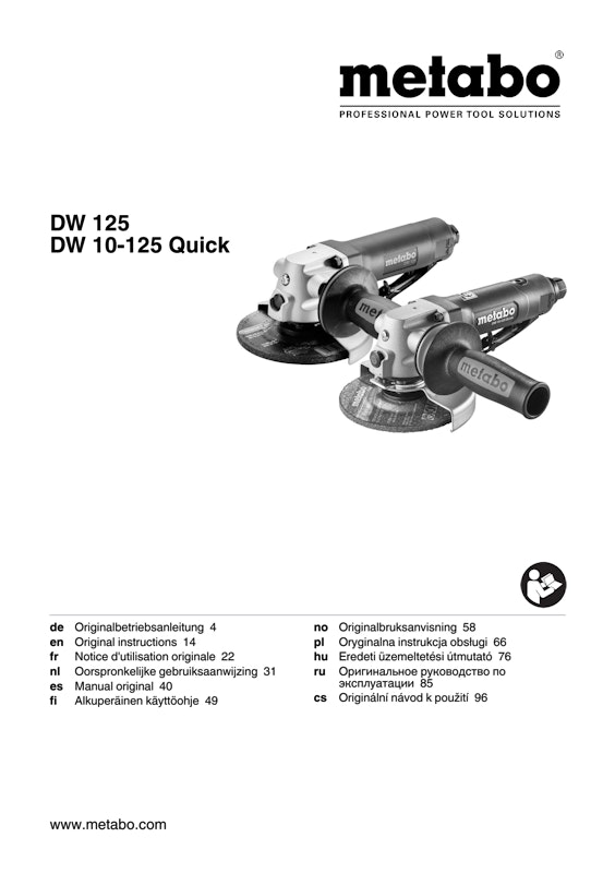 Bedienungsanleitung fÃ¼r Metabo Druckluft-Winkelschleifer DW 10-125 Quick