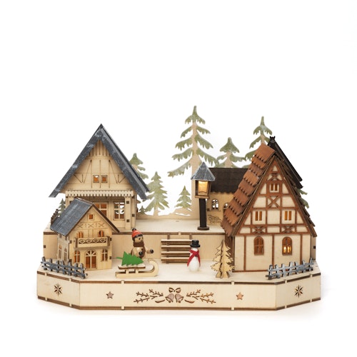 Konstsmide Weihnachtsbeleuchtung  LED Holzsilhouette naturfarben Dorf 9 Dioden