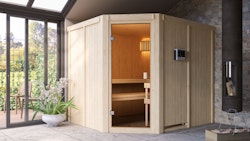 Karibu Woodfeeling Sauna Horna - 68 mm Aktionssauna inkl. gratis Saunaofen im Wert von 599,99 €