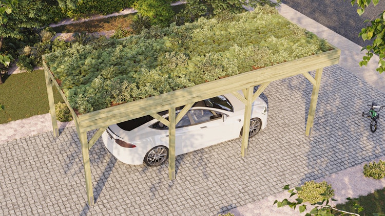Weka Einzelcarport mit Vorbereitung zur Dachbegrünung 328 x 718 cm - kesseldruckimprägniert