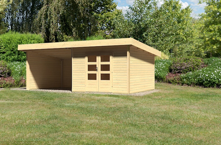 Karibu Woodfeeling Gartenhaus Northeim 3 inkl. 300 cm Schleppdach/Seiten- und Rückwand